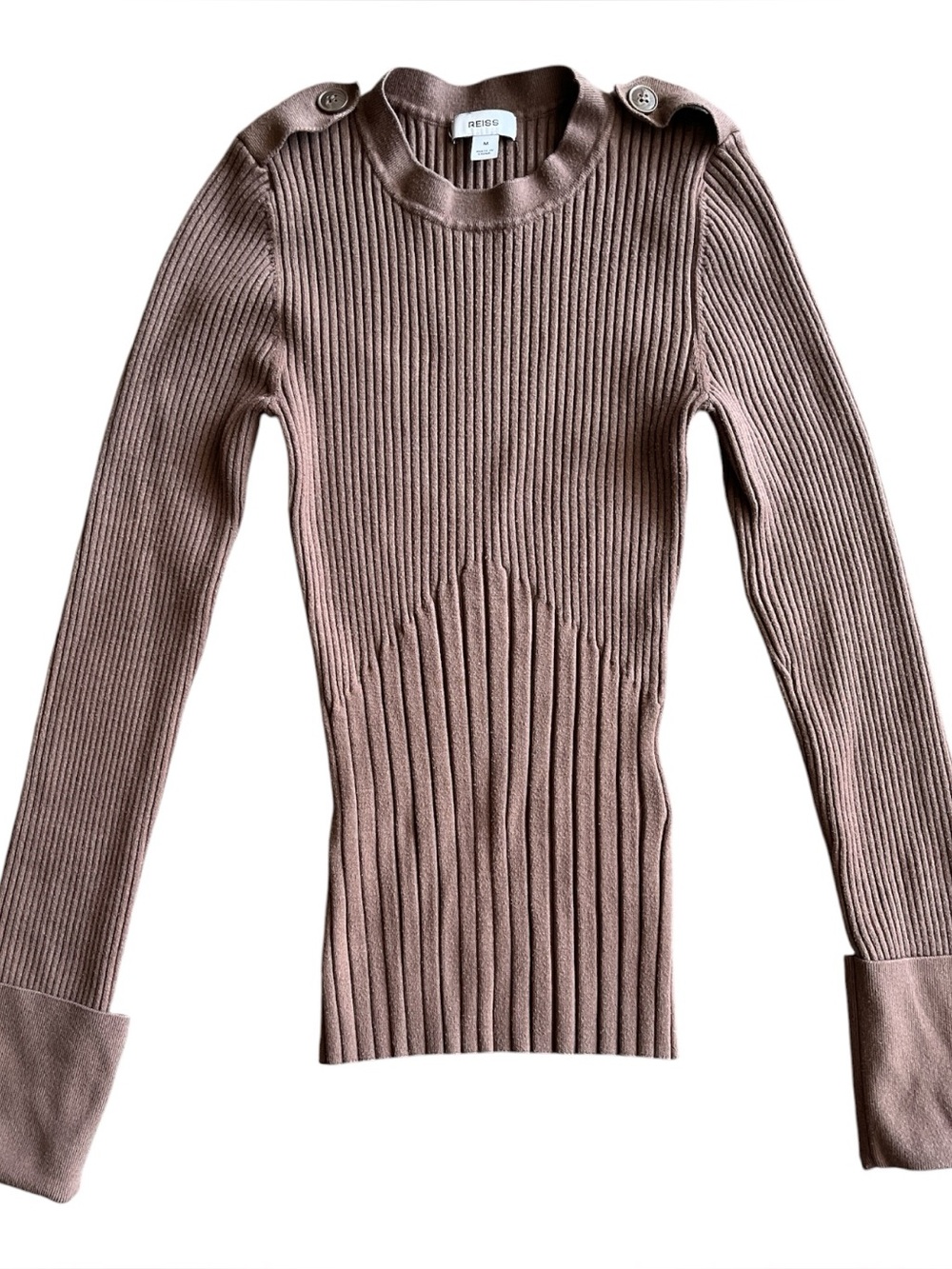 Reiss Ribbed Shoulder-Button Sweater Brown M